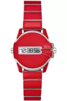 Image of Diesel Mens Baby Chief Digital, Red Enamel and Stainless Steel Watch, DZ2192