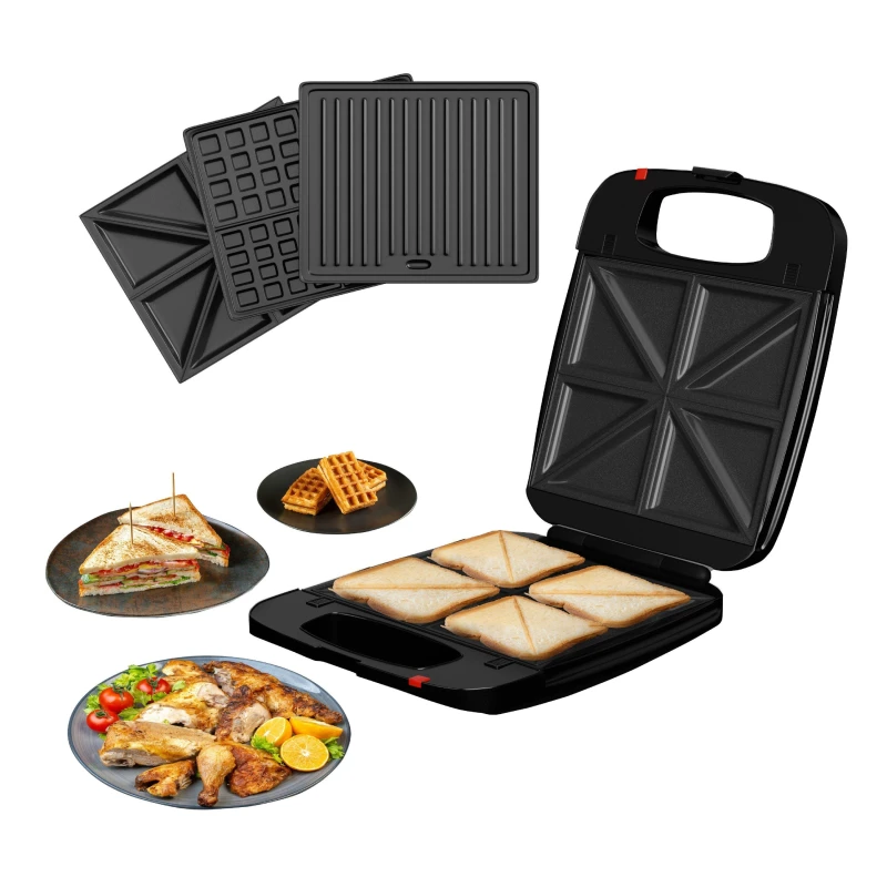 Image of DMD Collective 4-Slice Family Sandwich Toastie Maker, Grill & Waffle Maker, Cool Touch Housing, Auto Shut Off Black