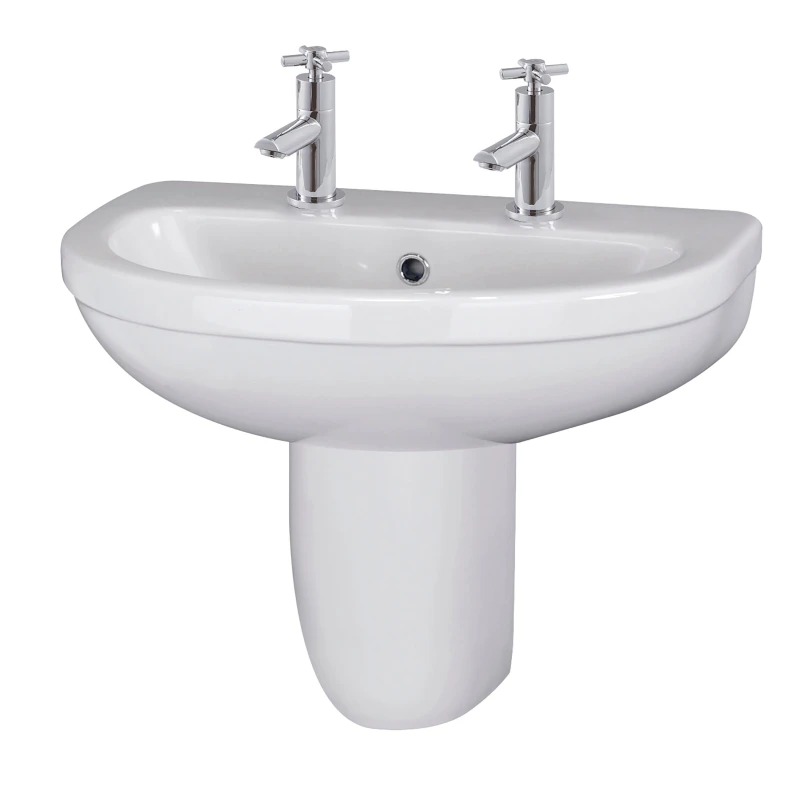 Image of Balterley Round 2 Tap Hole Basin Semi Pedestal 550mm in White White Unisex