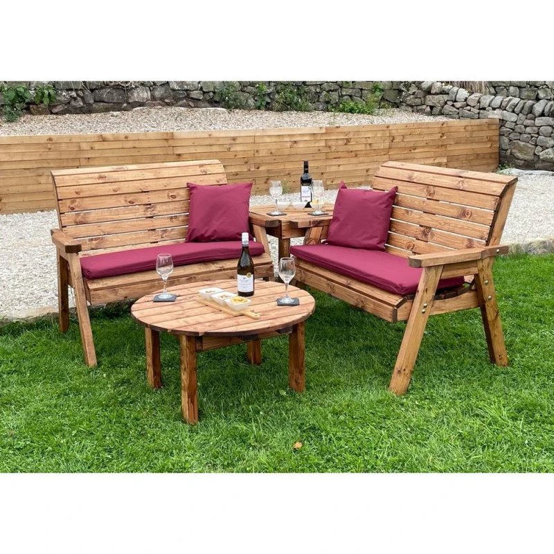 Image of Charles Taylor Four Seater Corner Set C/W Round Coffee - L190xW178xH98cm - Burgundy in Light Brown Light Brown Unisex