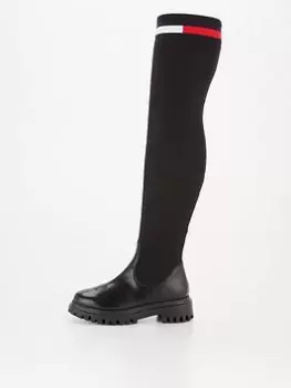 Image of Tommy Jeans Tommy Jeans Knit Overknee Boot - Black, Size 38, Women