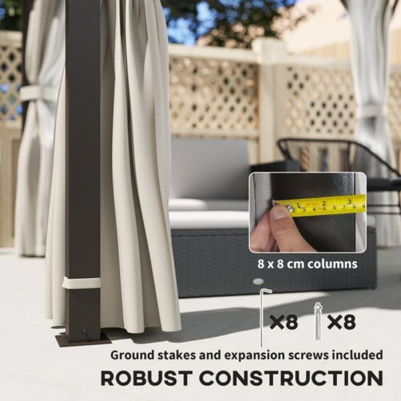 Image of Outsunny 3 x 3(m) Hardtop Gazebo with Metal Roof, Netting and Curtains Beige