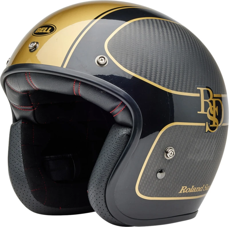 Image of Bell Custom 500 Carbon RSD Checkmate Matte Gloss Black Gold Jet Helmet Size S