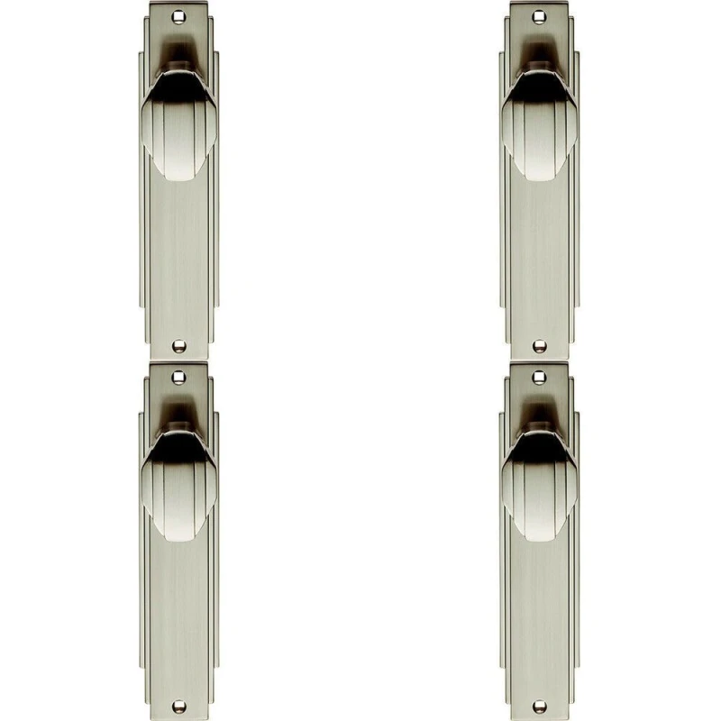 Image of Loops 4x PAIR Line Detailed Door Knob on Latch Backplate 205 x 45mm Satin Nickel Metallics