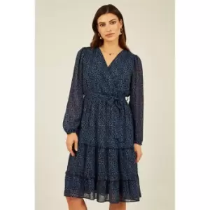 Image of Mela London Blue Animal Print Midi Wrap Dress - Blue
