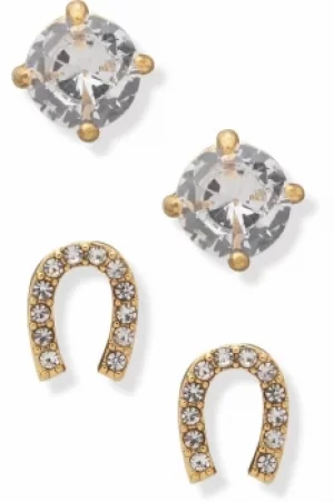 Image of DKNY Jewellery Gold Coloured Pave Horseshoe Earrings Set 60558367-887