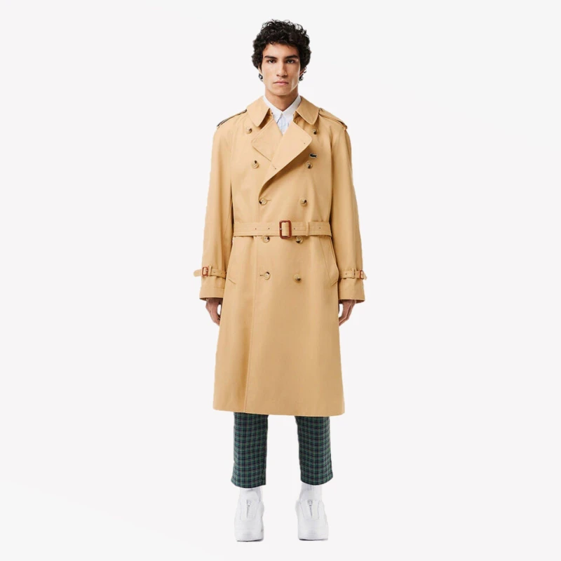 Image of Lacoste Mens Water-Resistant Double-Breasted Belted Trench Coat Croissant male S