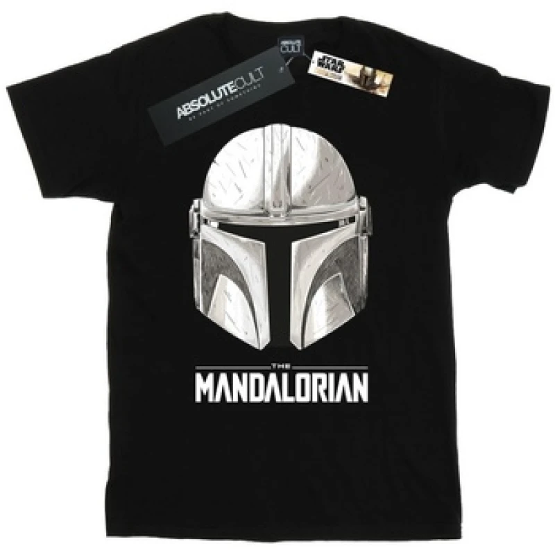 Image of Star Wars The Mandalorian Helmet Logo T-Shirt Black male