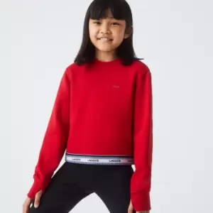 Image of Girls' Lacoste Printed Band Short Sweatshirt Size 14 yrs Red