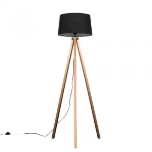 Image of Barbro Copper Tripod Floor Lamp With Doretta Black Shade