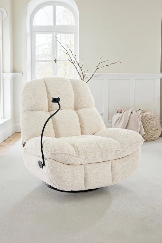 Image of More4Homes Chicago Swivel & Rocker Manual Recliner Chair In Beige Boucle