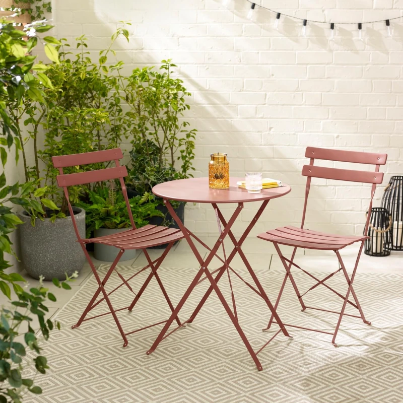 Image of FurnitureboxUK FurnitureboxUK Cabo 2 Seater Metal Bistro Set with Round Table in Dusty Pink Dusty Pink One Size Unisex 5056784305560