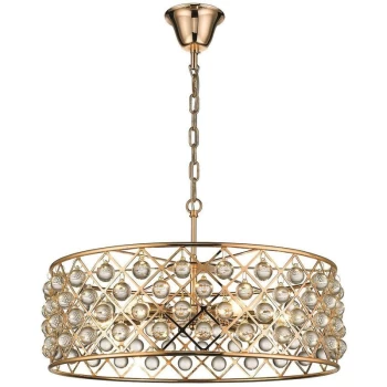 Image of 6 Light Large Ceiling Pendant Gold, Clear with Crystals, E14 - Spring Lighting