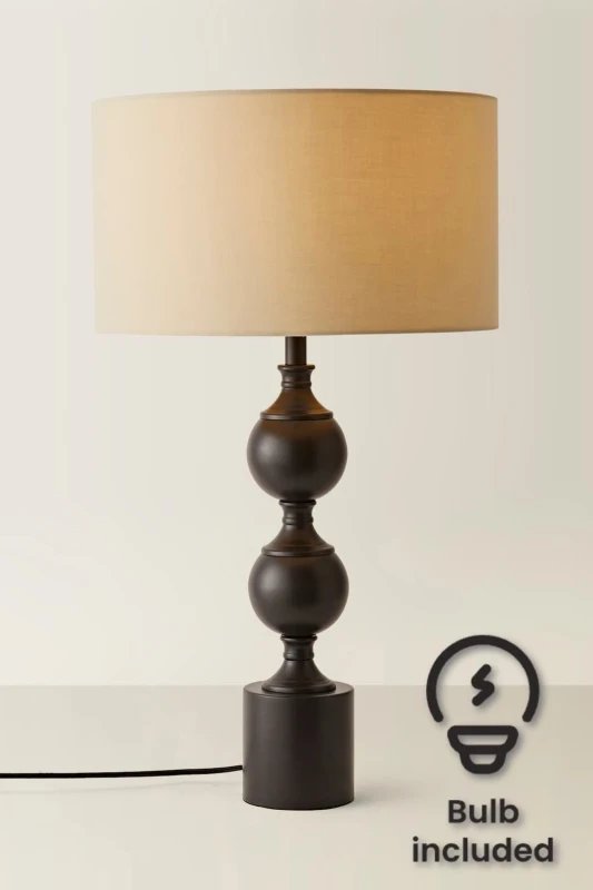 Image of ValueLights ValueLights Declan Candlestick Table Lamp with Fabric Drum Lamp Shade and Bulb in Natural Natural One Size Unisex 5059406069161