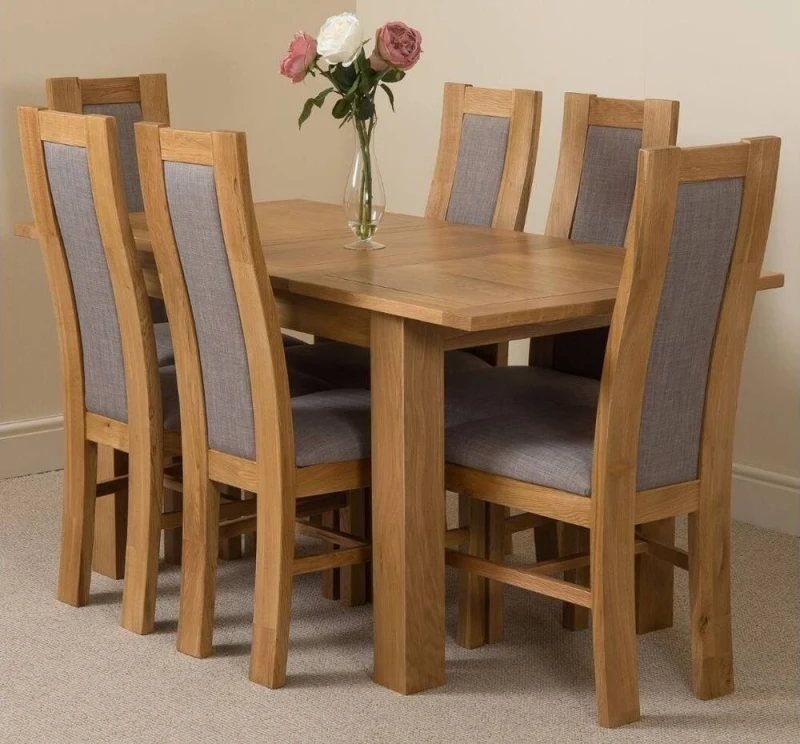 Image of Thats Furniture Hampton 120-160cm Oak Extending Dining Table & 6 Stanford Chairs in Brown Brown Unisex