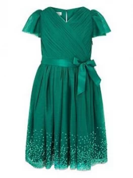 Image of Monsoon Girls Tulle Sequin Wrap Dress - Green