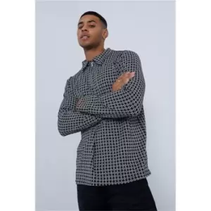Image of I Saw It First Black & White Jacquard Long Sleeve Polo - Black