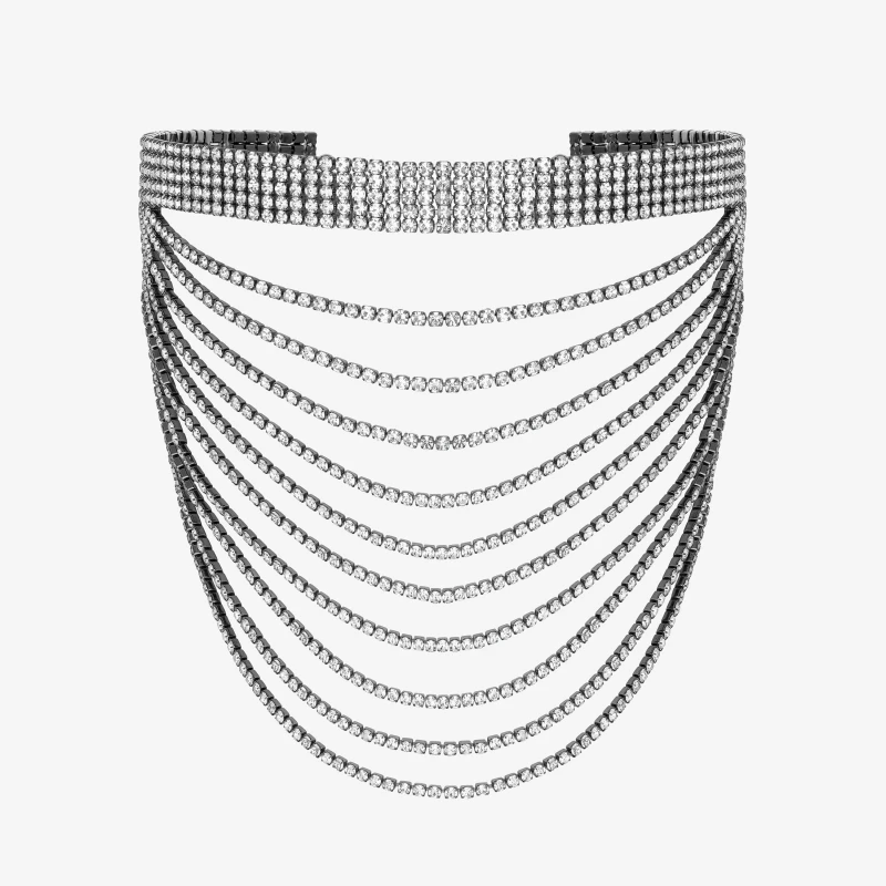 Image of Mood Hematite Crystal Layered Choker Necklace Black female