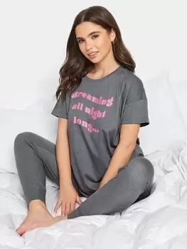 Image of PixieGirl Petite Dreaming All Night Cuffed Pj Set - Grey, Size 6-8, Women