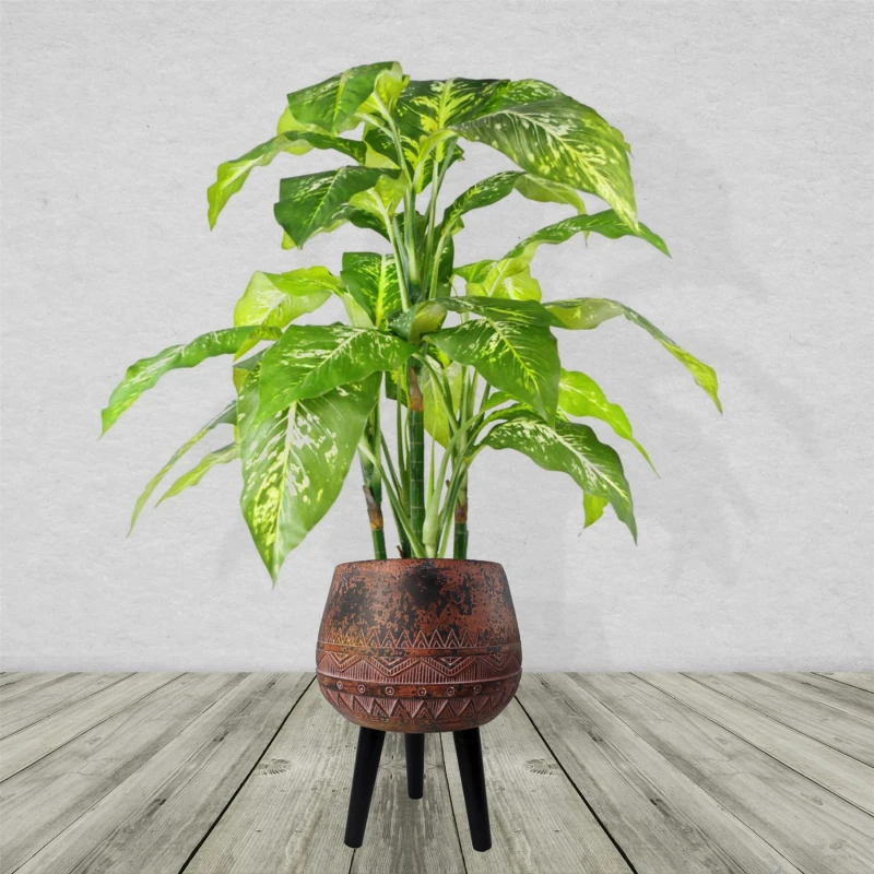 Image of Leaf Large Composite Brown / Black Planter with Stand Dark Brown