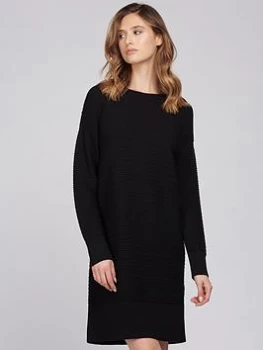 Image of Barbour International Picton Zip Shoulder Rib Knit Dress - Black, Size 8, Women