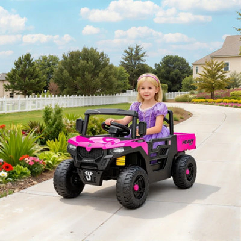 Image of Aiyaplay 12V Kids Ride On Car, Kids Utv With Electric Dump Bed, Pink