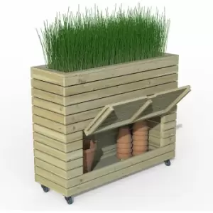 Image of Forest Garden - 311 x 14 Forest Linear Tall Wooden Garden Planter with Storage and Wheels (1.2m x 0.4m) - Natural Timber
