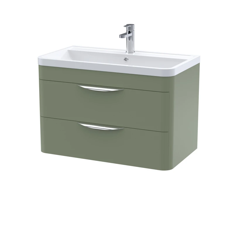 Image of Balterley Wall Hung 2 Drawer Vanity Unit Polymarble Basin Satin Green 800mm Green