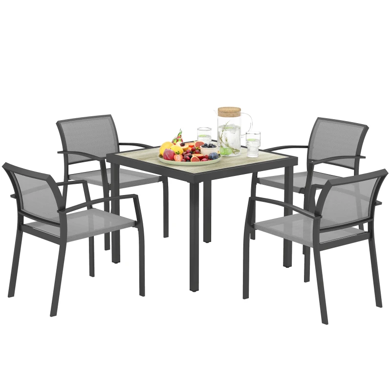 Image of Outsunny 5 Piece Garden Furniture Set with 4 Stackable Armchairs, Grey 84G-551V00GY