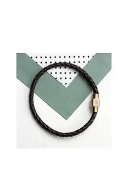 Image of Treat Republic Personalised Mens Woven Leather Bracelet With Gold Clasp