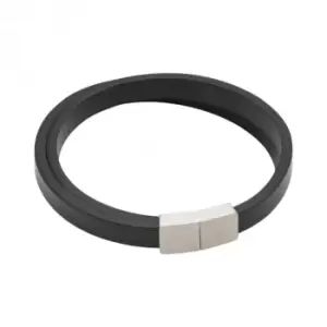 Image of Double Row Snakeskin Effect Black Leather Bracelet B5413