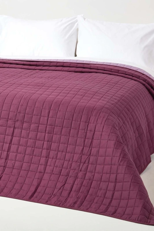 Image of Homescapes Cotton Quilted Reversible Bedspread Purple