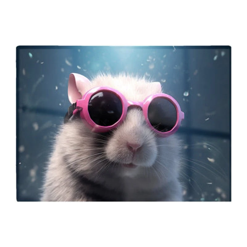 Image of Warren Reed Designer Splashart Doormouse With Pink Glasses Glass Chopping Board