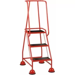 Image of Loops - 3 Tread Mobile Warehouse Steps red 1.43m Portable Safety Ladder & Wheels