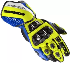 Image of Spidi Carbo Track Evo Motorcycle Gloves, blue-yellow, Size L, blue-yellow, Size L