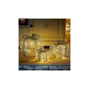 Image of Marco Paul - Christmas 45 LED Light Up 3 x Gift Boxes Festive Decoration Xmas Wire Light Up Glowing Standing InLit Ornament Battery Operated Lighting
