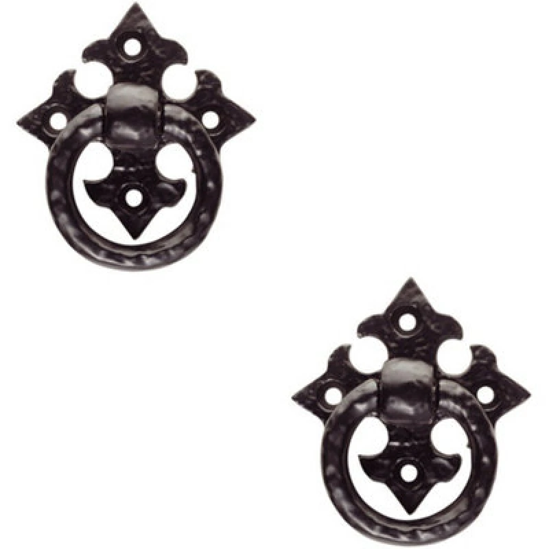 Image of Loops 2x Ornate Cabinet Ring Pull on Cross Backplate 35mm Fixing Centres Black Antique Black