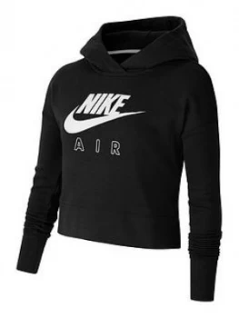 Image of Nike Older Girls Air Crop Hoodie - Black/White, Size S, 8-10 Years, Women