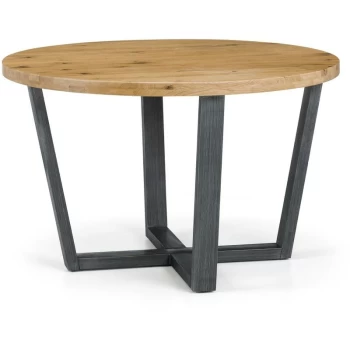 Image of Rustic Industrial Style Soild Oak Round Table With Metal Legs - Inez
