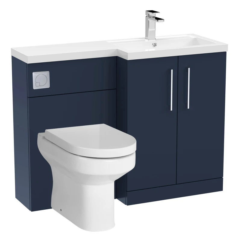 Image of Level Bathroom Bundle Floor Standing Vanity Basin And Wc Unit With Pan, Seat And Cistern - Right Hand - Midnight Blue - Balterley