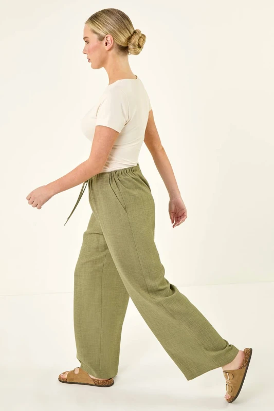 Image of Roman Womens Petite Pull On Woven Trouser in Khaki Size: 16 Khaki Female 16