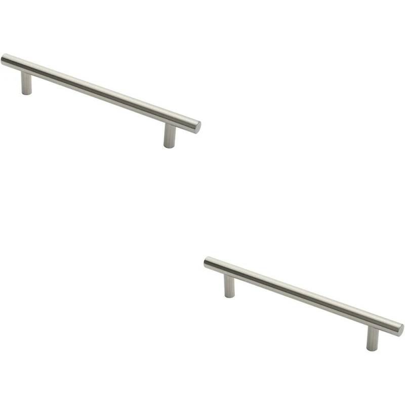 Image of Loops 2x Straight T Bar Door Pull Handle 400 x 19mm 300mm Fixing Centres Satin Steel Metallics unisex
