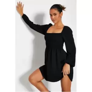 Image of I Saw It First Woven Puff Sleeve Shirred Mini Dress - Black