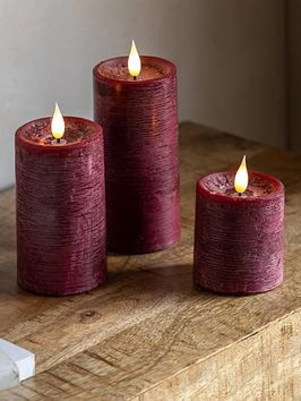 Image of Crossland Grove LED 1 Wick Candle Oxblood 3Pk 70X70X150mm, Red 5061090000000