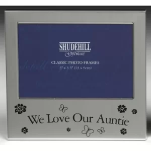 Image of Satin Silver Occasion Frame We Love Our Auntie 5x3