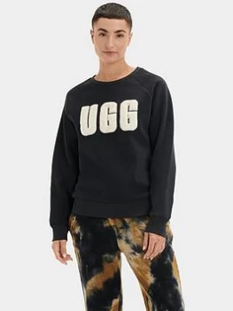Image of UGG Madeline Fuzzy Logo Crew Neck Jumper - Black/Cream , Black/Cream Size XS Women