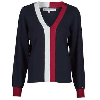 Image of Tommy Hilfiger GLOBAL STRIPE V-NK SWEATER womens Sweater in Multicolour - Sizes S,M,L,XL,XS