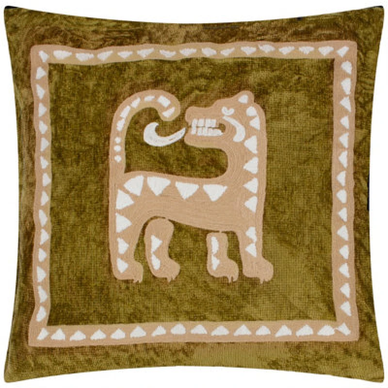 Image of Dynasty Tiger Embroidered Chenille Cushion Amber Green, Amber Green / 50 x 50cm / Polyester Filled