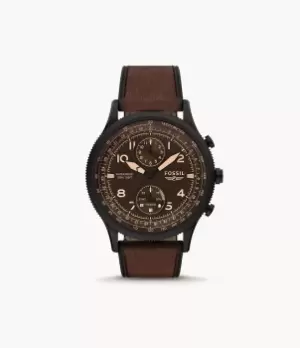 Image of Fossil Men Hybrid Smartwatch Retro Pilot Dual-Time Brown Eco Leather