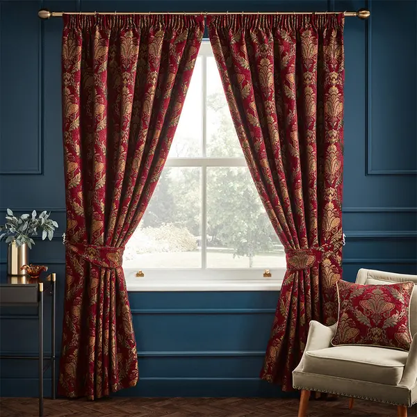 Image of Shiraz Traditional Jacquard Pencil Pleat Curtains Burgundy / 229 x 229cm